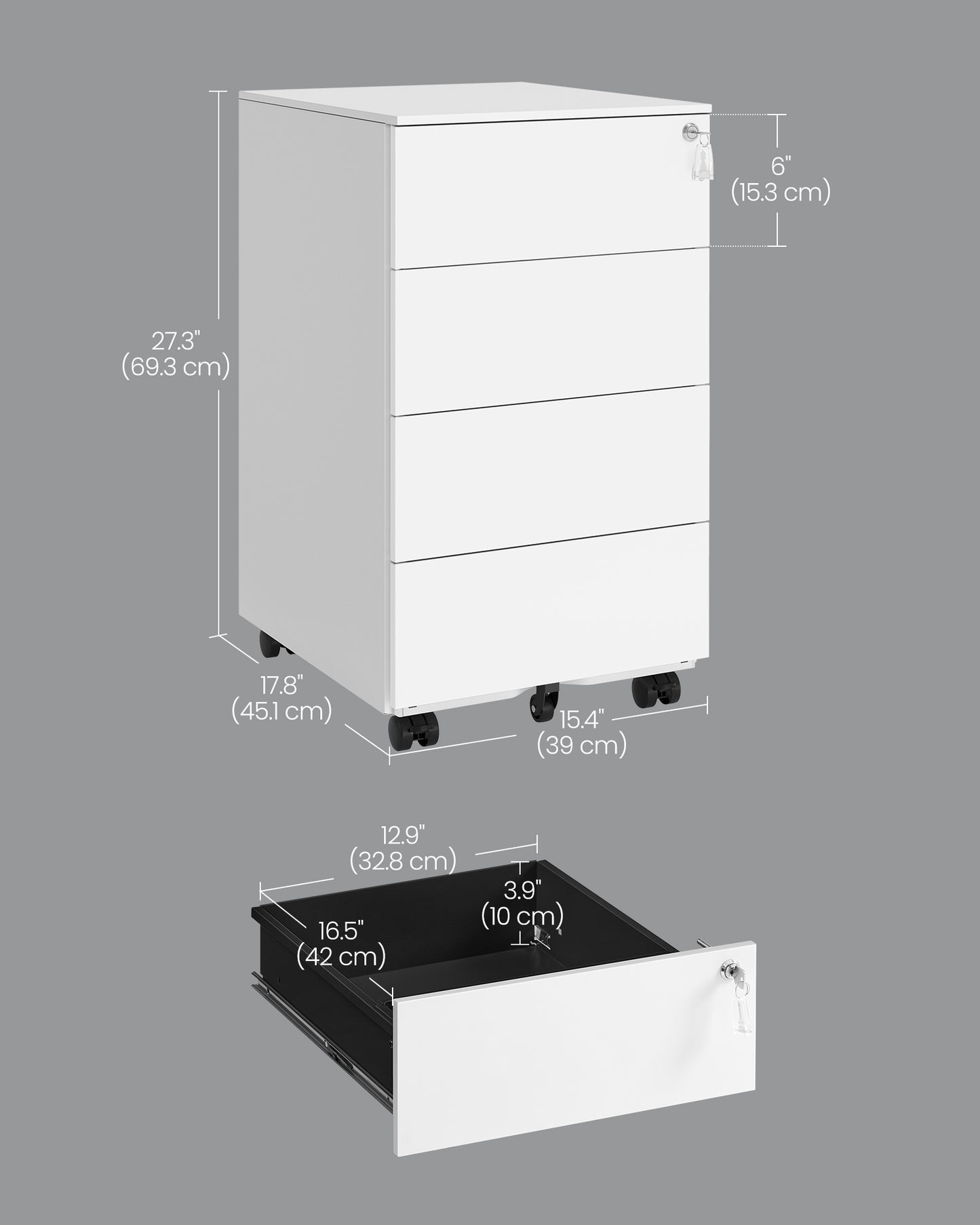 Lockable Mobile File Cabinet with 4 Drawers Ink Black - image 12
