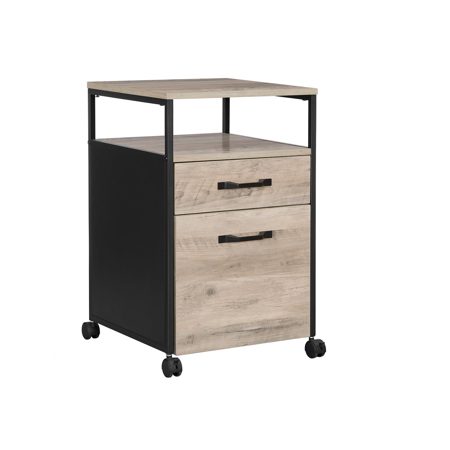 Rolling File Cabinet, Office Cabinet on Wheels, with 2 Drawers, Open Shelf, for A4, Letter Size, Hanging File Folders, Industrial Style, Greige and Black