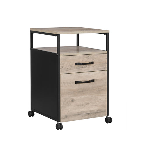 Rolling File Cabinet, Office Cabinet on Wheels, with 2 Drawers, Open Shelf, for A4, Letter Size, Hanging File Folders, Industrial Style, Greige and Black