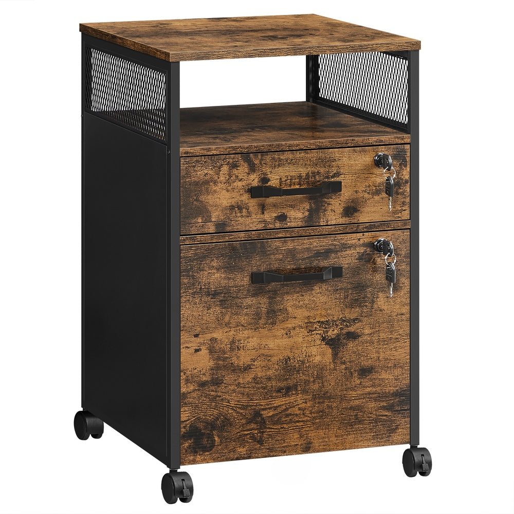 Filing Cabinet Mobile File Cabinet with 2 Lockable Drawers Rustic Brown and Ink Black