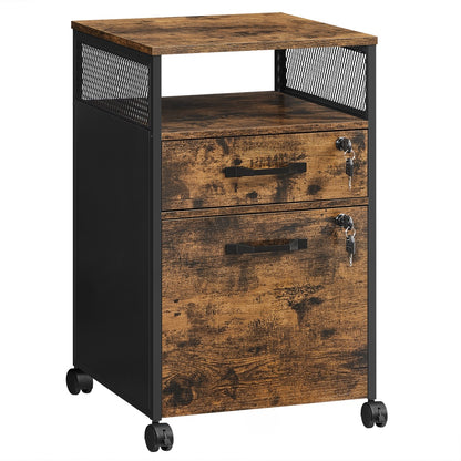 Filing Cabinet Mobile File Cabinet with 2 Lockable Drawers Rustic Brown and Ink Black