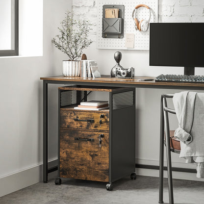 Filing Cabinet Mobile File Cabinet with 2 Lockable Drawers Rustic Brown and Ink Black