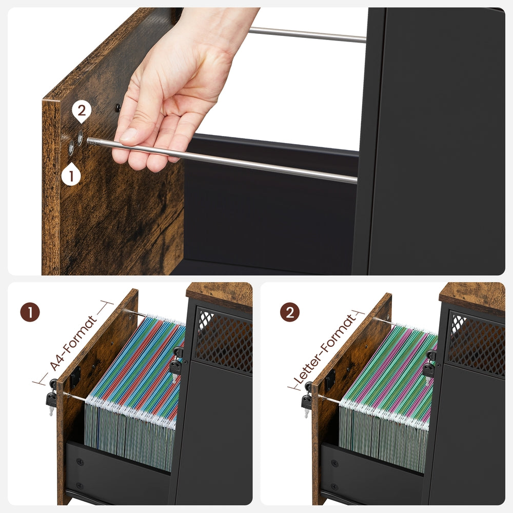 Filing Cabinet Mobile File Cabinet with 2 Lockable Drawers Rustic Brown and Ink Black