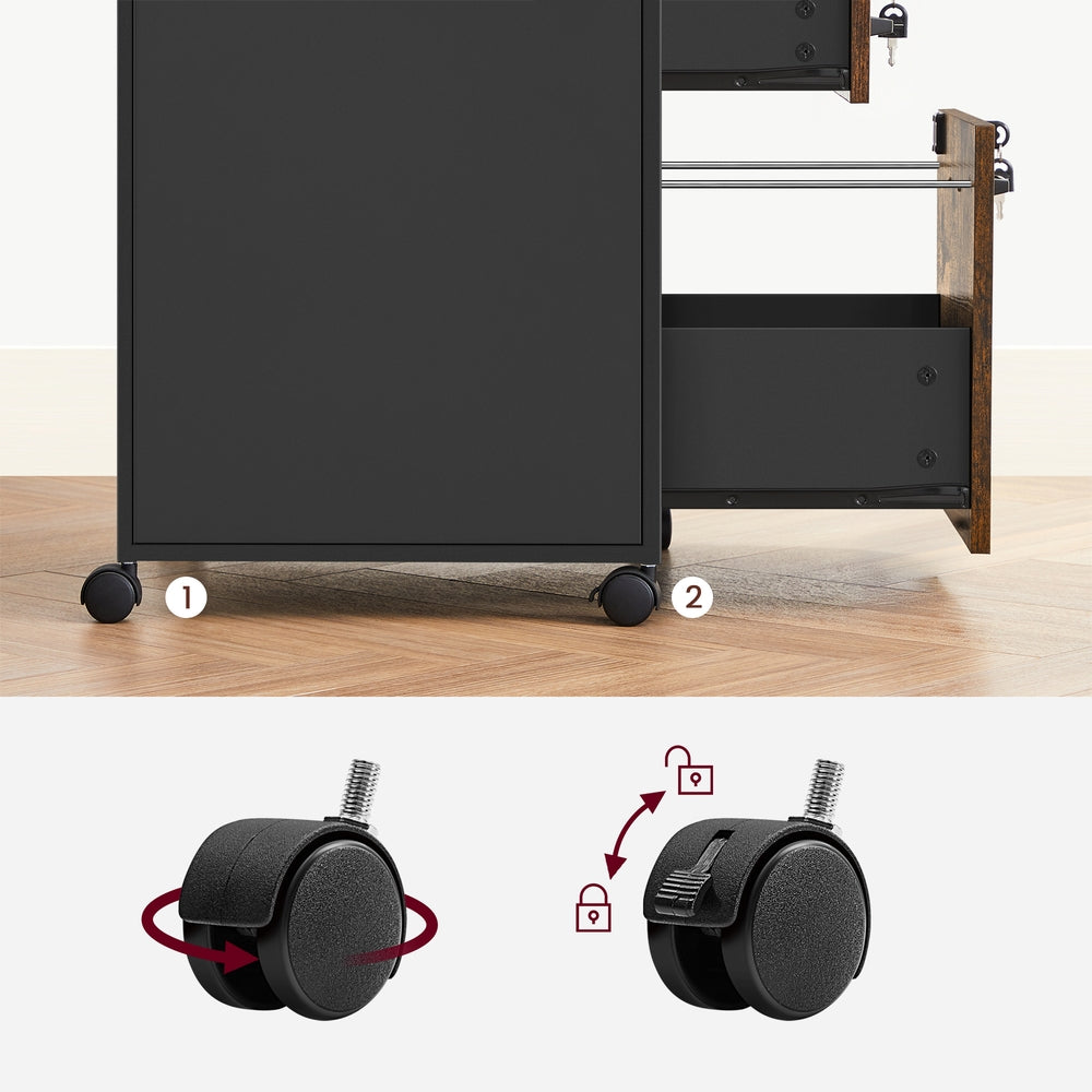Filing Cabinet Mobile File Cabinet with 2 Lockable Drawers Rustic Brown and Ink Black