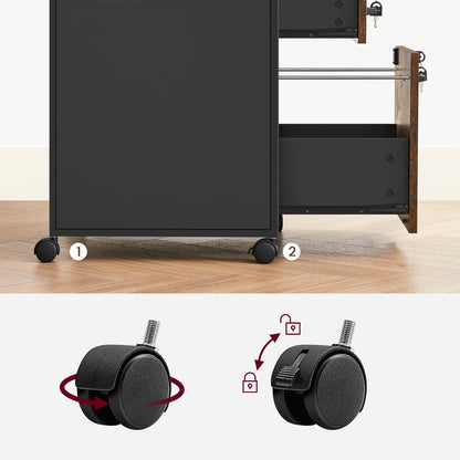 Filing Cabinet Mobile File Cabinet with 2 Lockable Drawers Rustic Brown and Ink Black