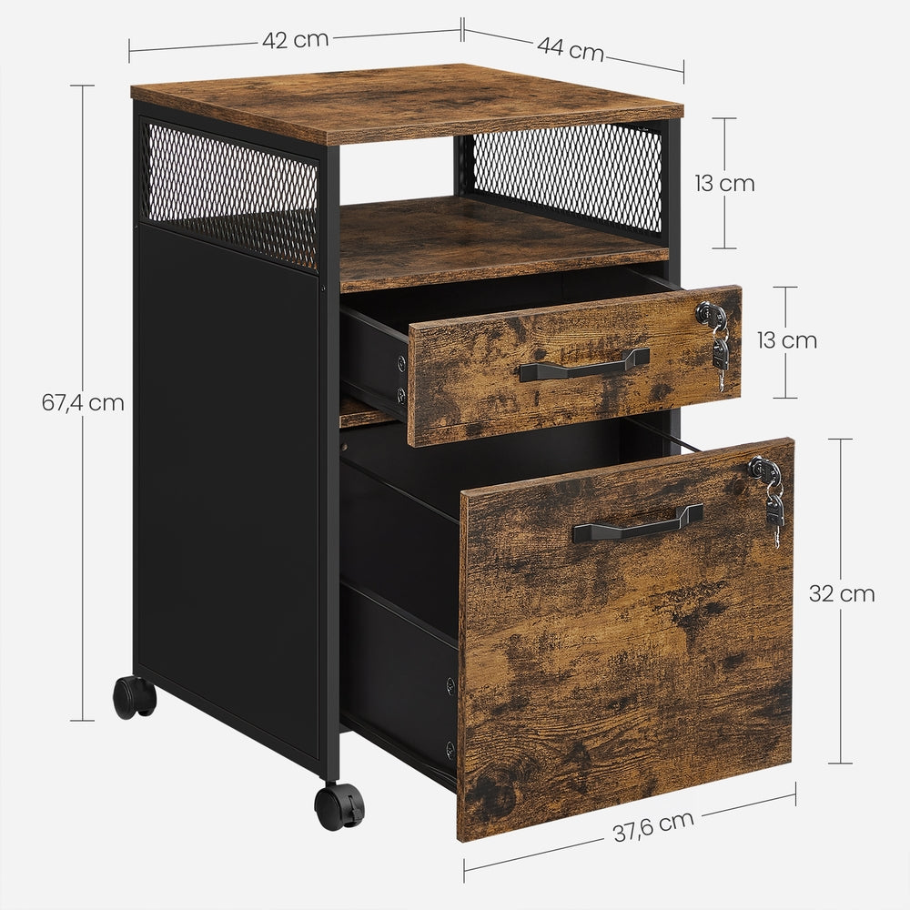 Filing Cabinet Mobile File Cabinet with 2 Lockable Drawers Rustic Brown and Ink Black