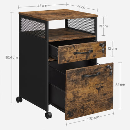 Filing Cabinet Mobile File Cabinet with 2 Lockable Drawers Rustic Brown and Ink Black