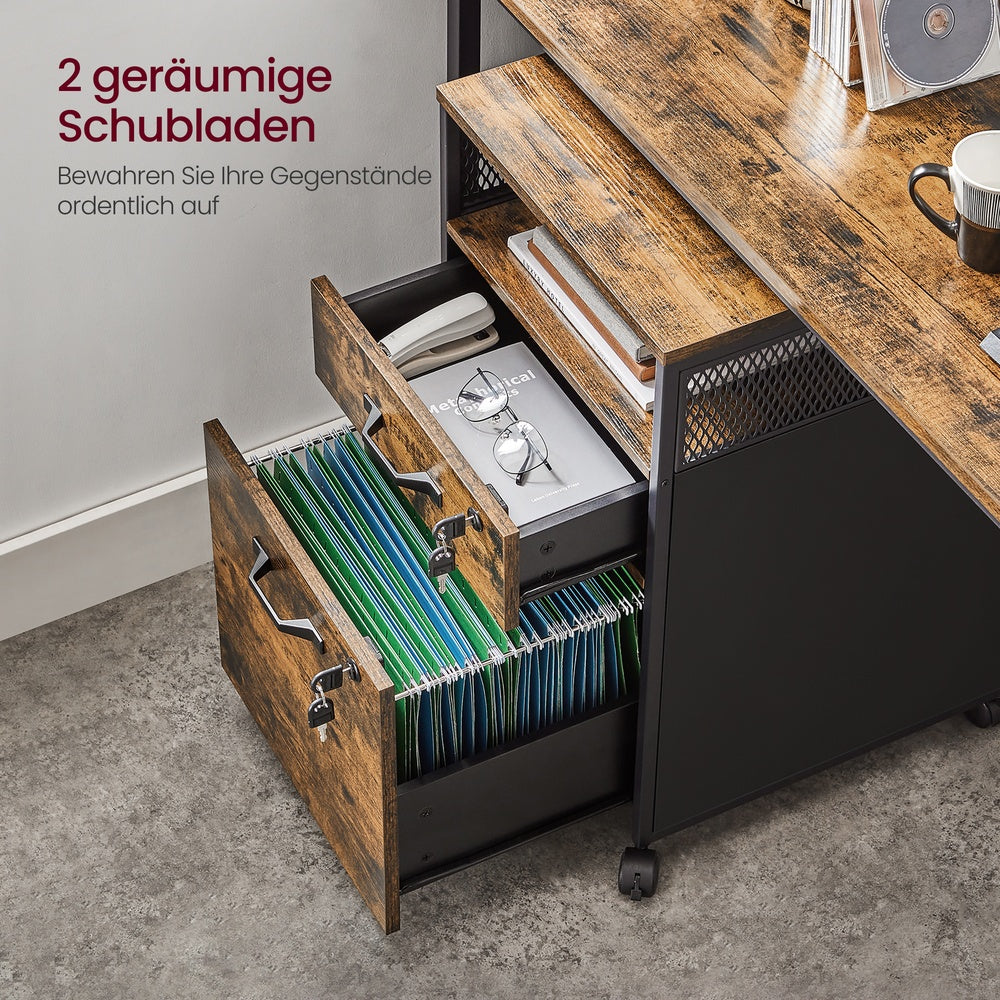 Filing Cabinet Mobile File Cabinet with 2 Lockable Drawers Rustic Brown and Ink Black