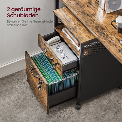 Filing Cabinet Mobile File Cabinet with 2 Lockable Drawers Rustic Brown and Ink Black