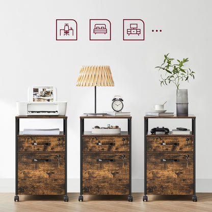 Filing Cabinet Mobile File Cabinet with 2 Lockable Drawers Rustic Brown and Ink Black