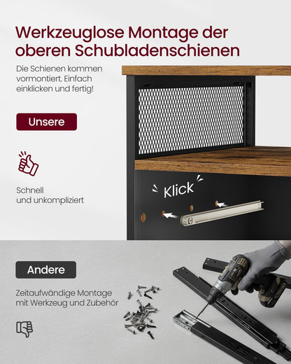 Filing Cabinet Mobile File Cabinet with 2 Lockable Drawers Rustic Brown and Ink Black