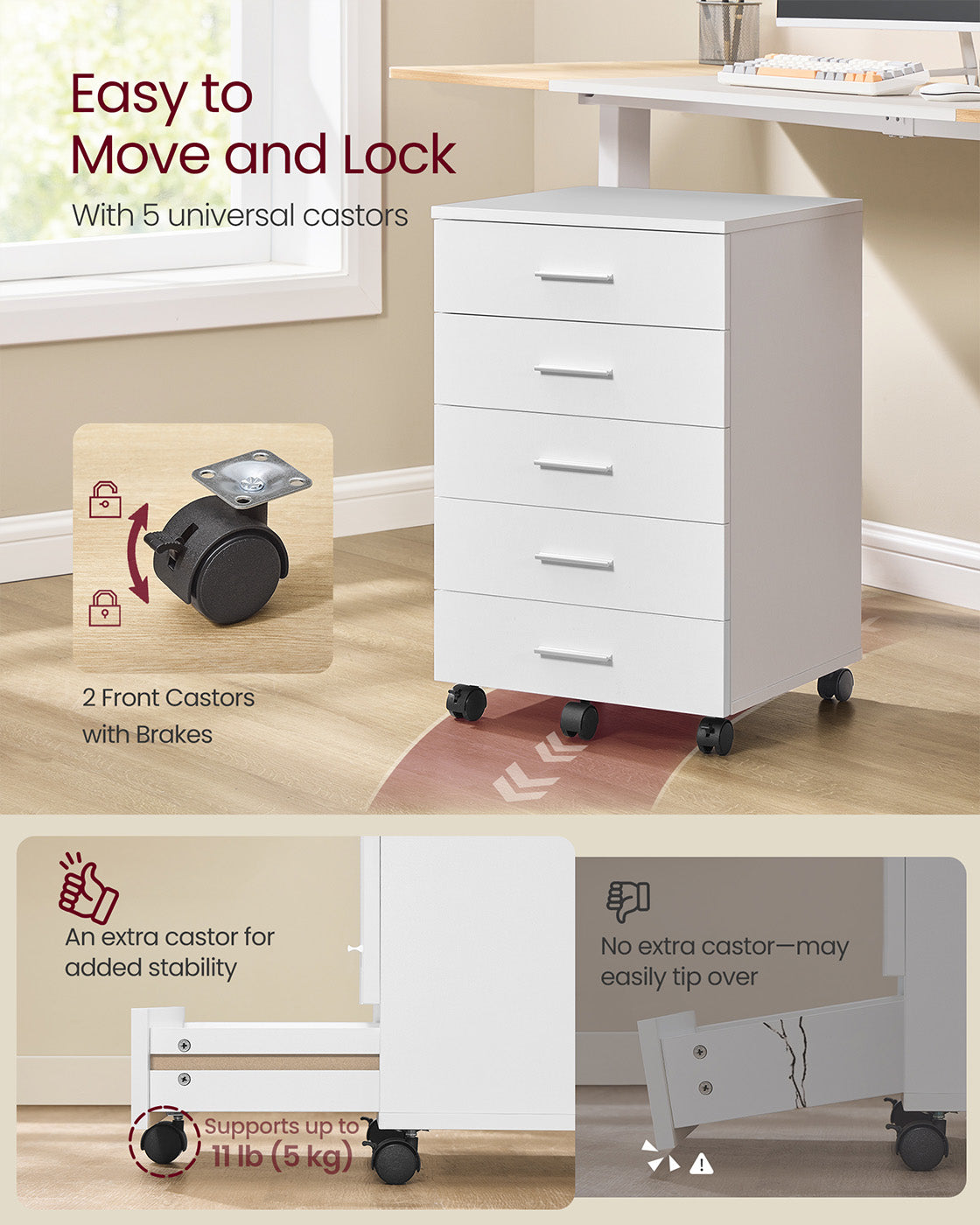 Rolling filing cabinet with drawers and wheels - image 5