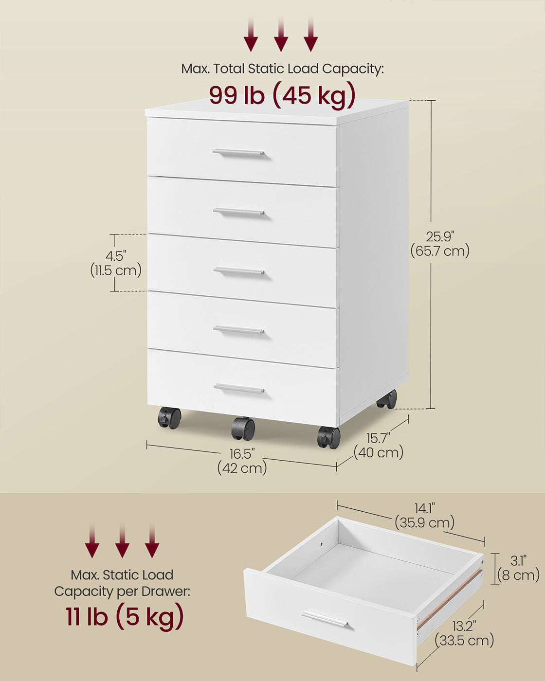 Rolling filing cabinet with drawers and wheels - image 6
