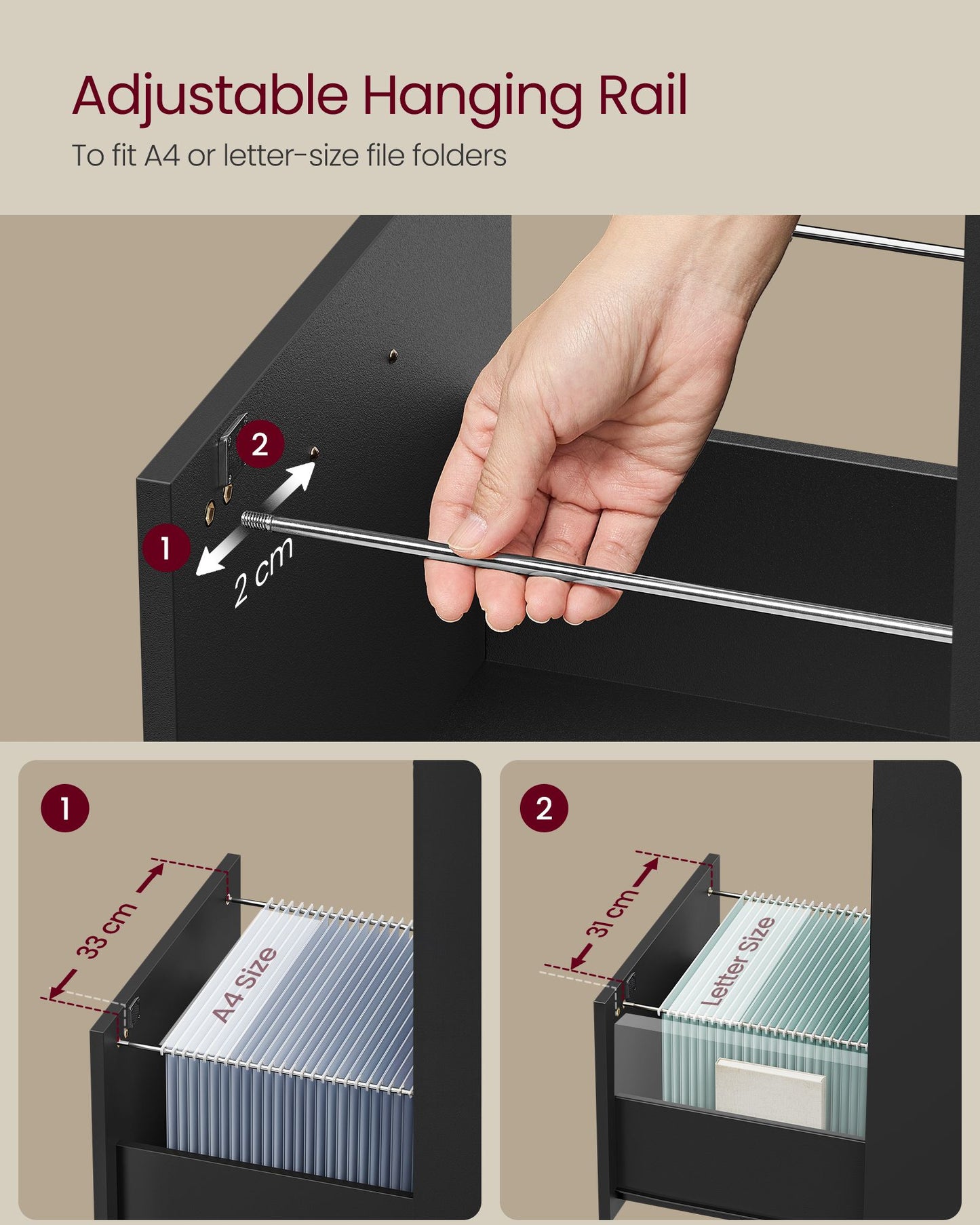 4-Drawer Vertical File Cabinet, Filing Cabinet for Home Office, Printer Stand, with 4 Lockable Drawers - image 2