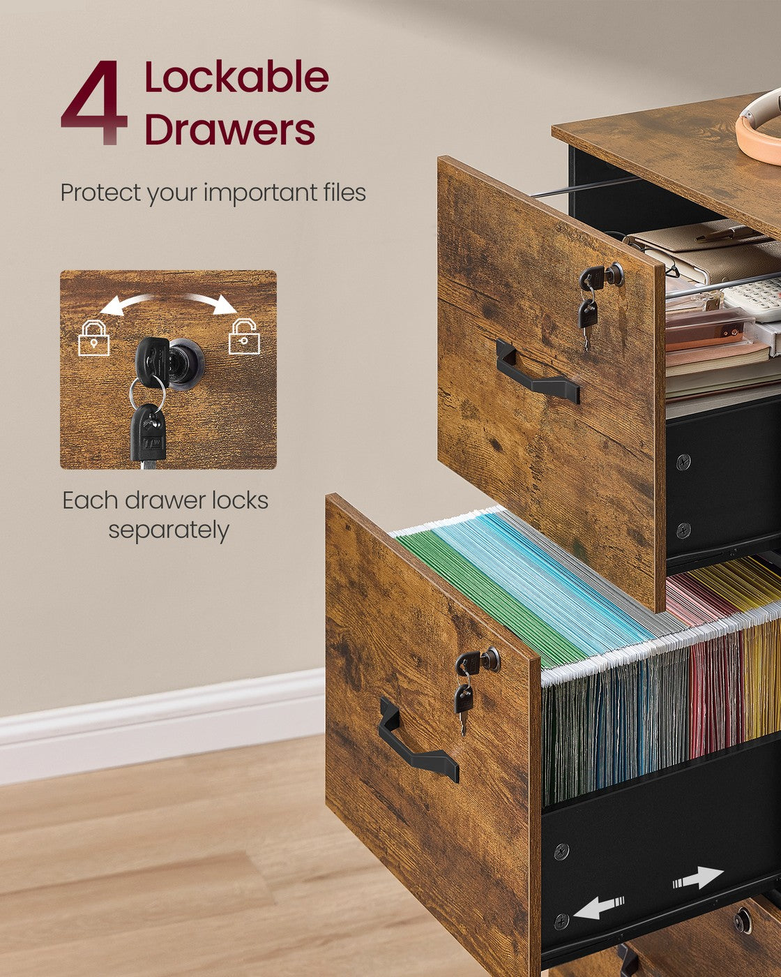 Filing Cabinet for Home Office with 4 Lockable Drawers - image 3