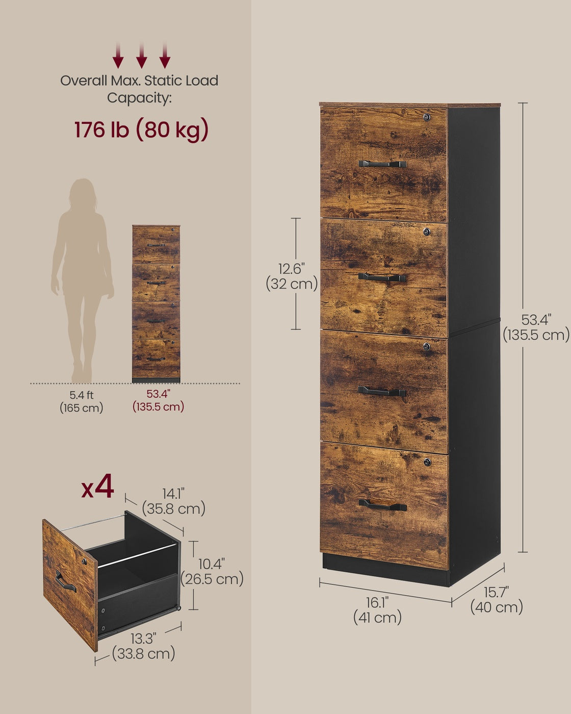 Filing Cabinet for Home Office with 4 Lockable Drawers - image 5