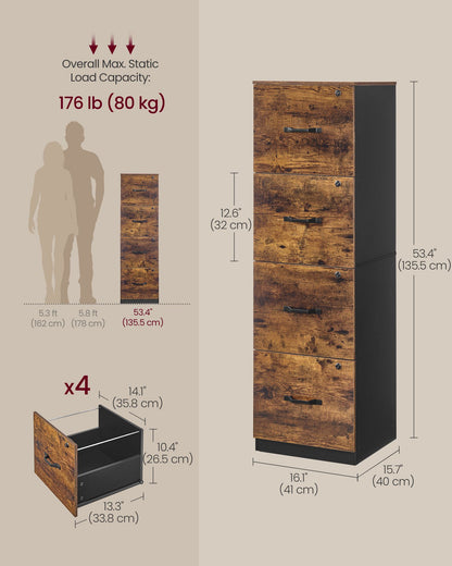 4-Drawer Vertical File Cabinet, Filing Cabinet for Home Office, Printer Stand, with 4 Lockable Drawers - image 6
