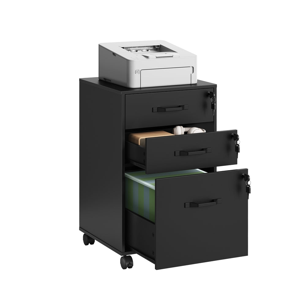 3 Drawers Filling Cabinet with Wheels - Ink Black / 3 Drawers with Lock