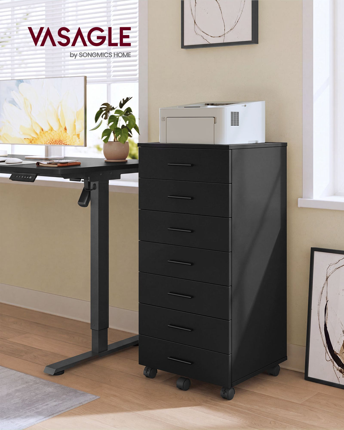 File Cabinet with Wheels, 7 Drawers, Tool-Free Sliding Rails Mobile Pedestal, Printer Stand, for Study - image 5
