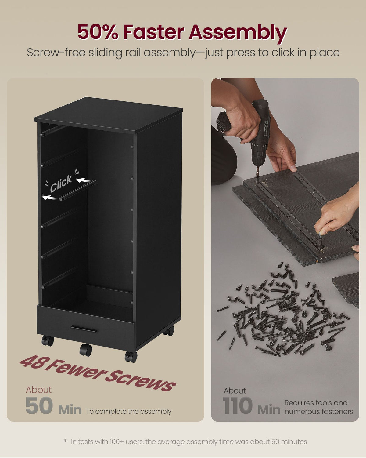 File Cabinet with Wheels, 7 Drawers, Tool-Free Sliding Rails Mobile Pedestal, Printer Stand, for Study - image 6