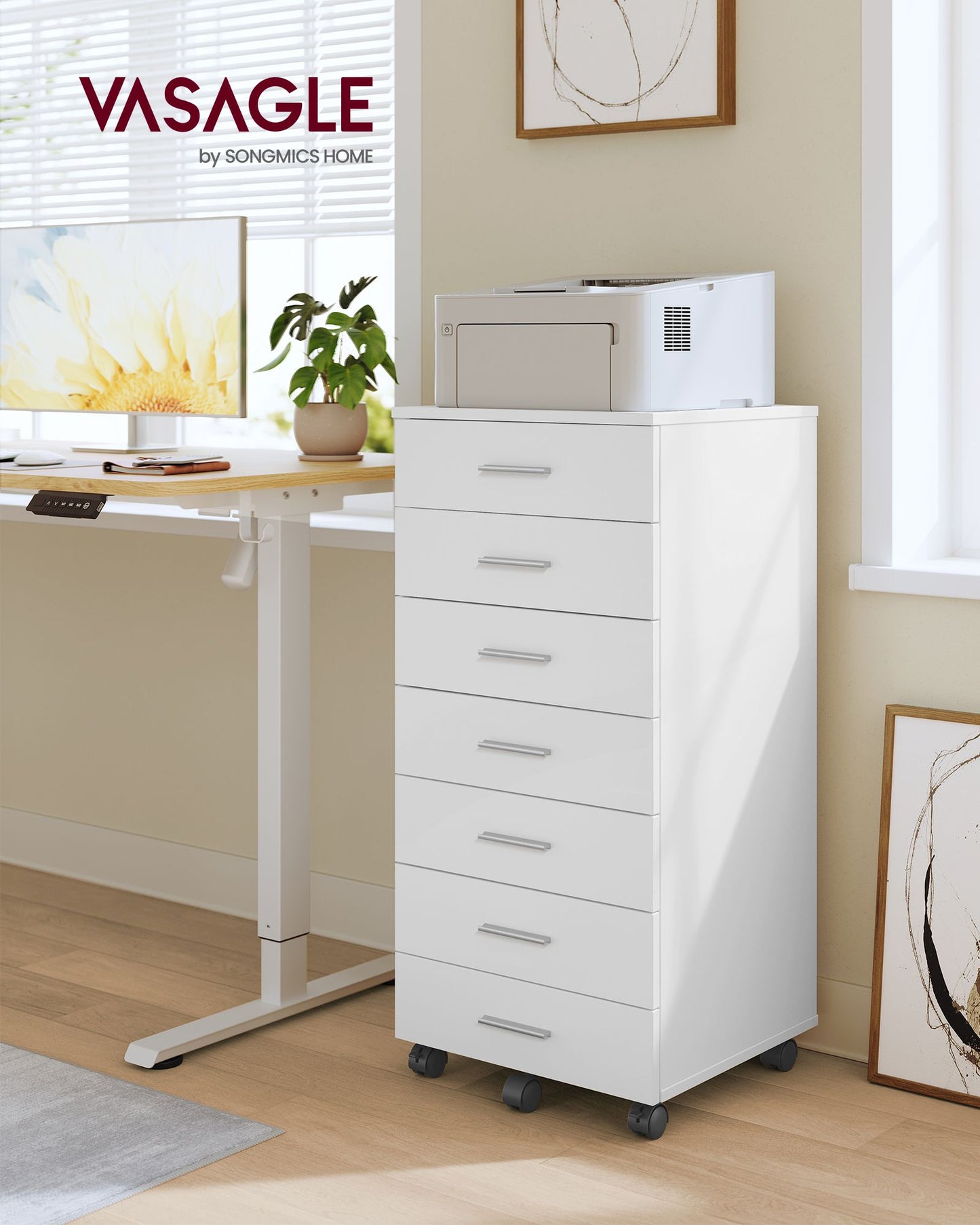 File Cabinet with Wheels, 7 Drawers, Tool-Free Sliding Rails Mobile Pedestal, Printer Stand, for Study - image 2