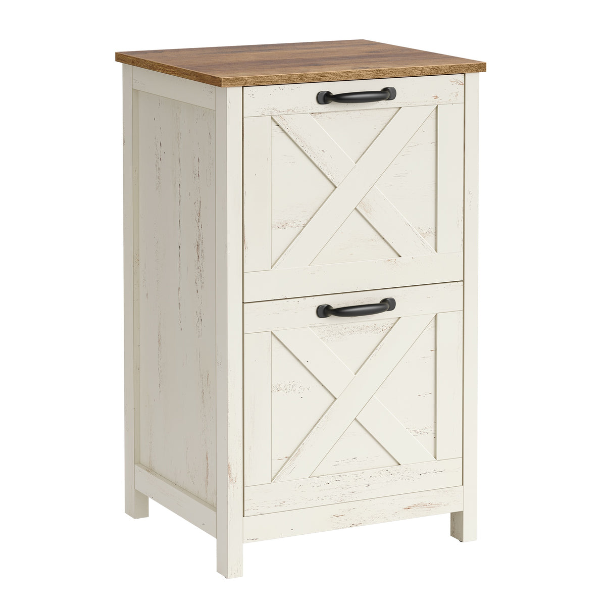 2-Drawer File Cabinet, Barn Door Style, A4/Letter, 17.7"x15.7"x29.5", Cloud White/Warm Earth Brown - image 1