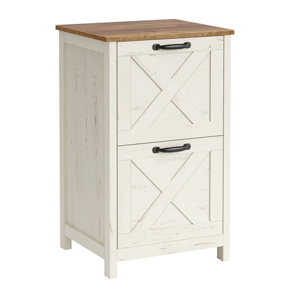 2-Drawer File Cabinet, Barn Door Style, A4/Letter, 17.7"x15.7"x29.5", Cloud White/Warm Earth Brown - image 1