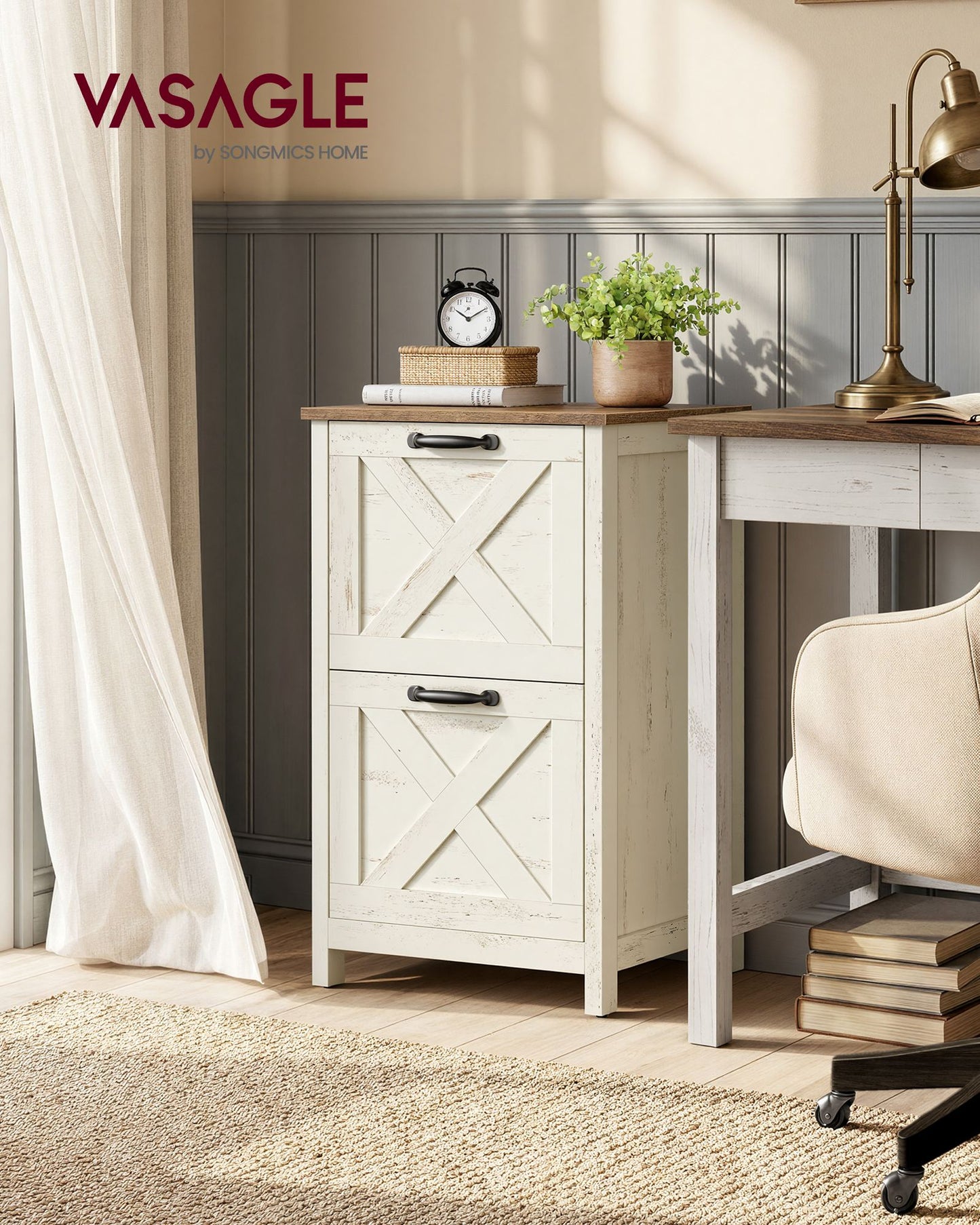 2-Drawer File Cabinet, Barn Door Style, A4/Letter, 17.7"x15.7"x29.5", Cloud White/Warm Earth Brown - image 2