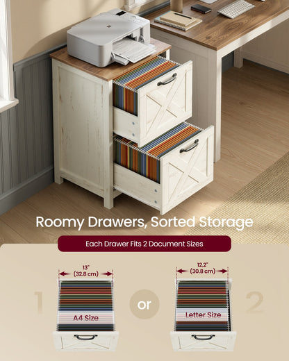2-Drawer File Cabinet, Barn Door Style, A4/Letter, 17.7"x15.7"x29.5", Cloud White/Warm Earth Brown - image 4