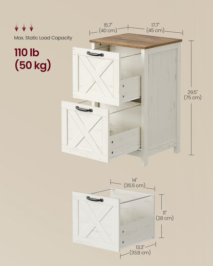 2-Drawer File Cabinet, Barn Door Style, A4/Letter, 17.7"x15.7"x29.5", Cloud White/Warm Earth Brown - image 7