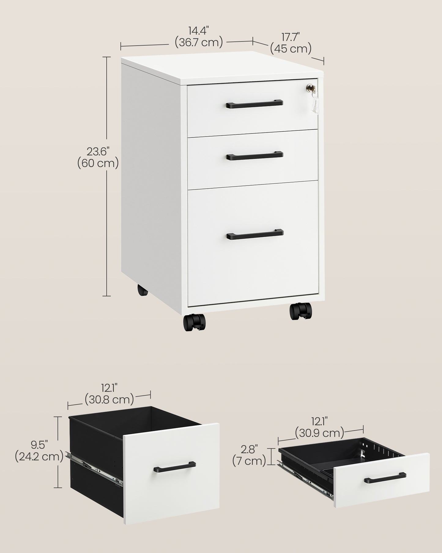 Office Filing Cabinet with Lock - HWLEXTRA 