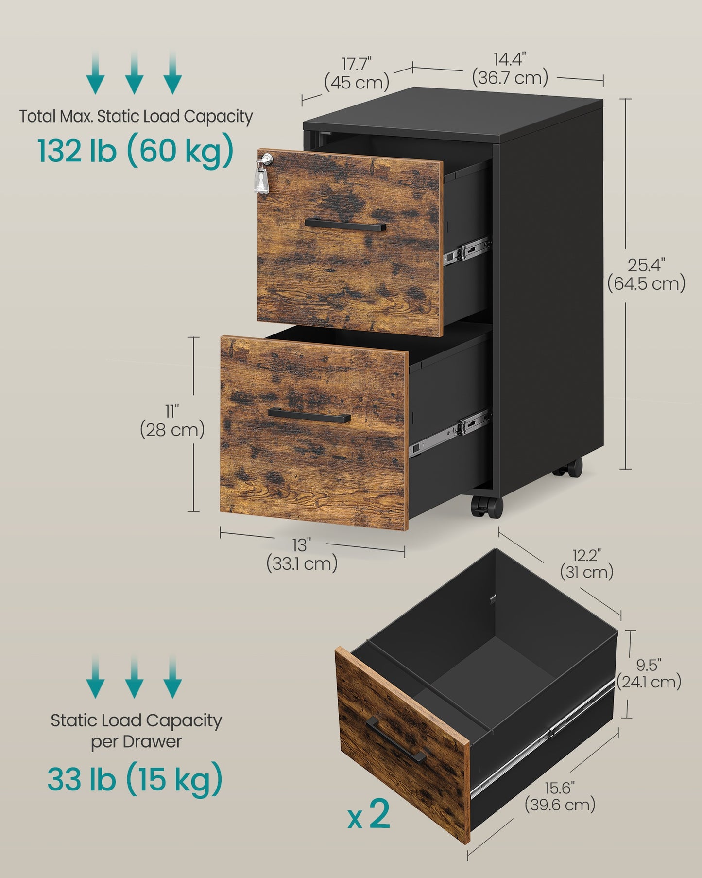 File Cabinet, Office Filing Cabinet with Lock, Pre-Assembled Except Wheels and Handles - image 6