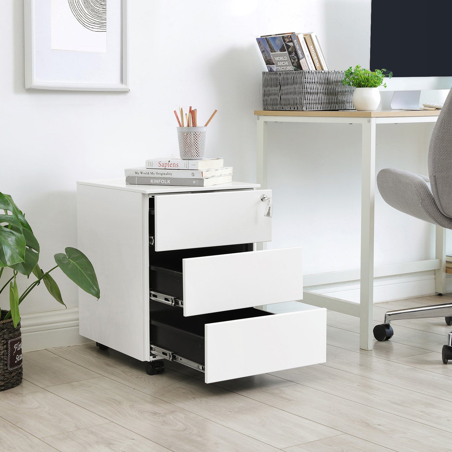 Mobile File Cabinet, Lockable, with 3 Drawers, Hold Documents - image 2