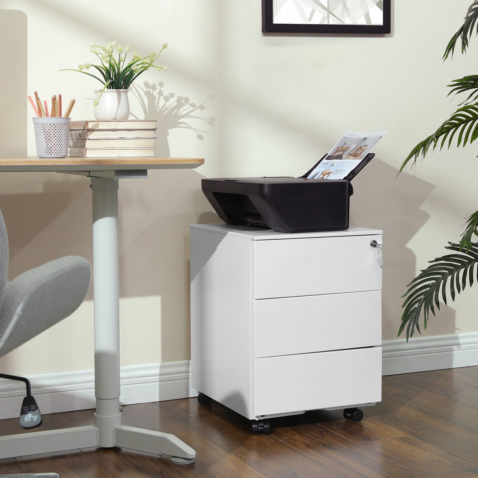 Mobile File Cabinet, Lockable, with 3 Drawers, Hold Documents - image 3