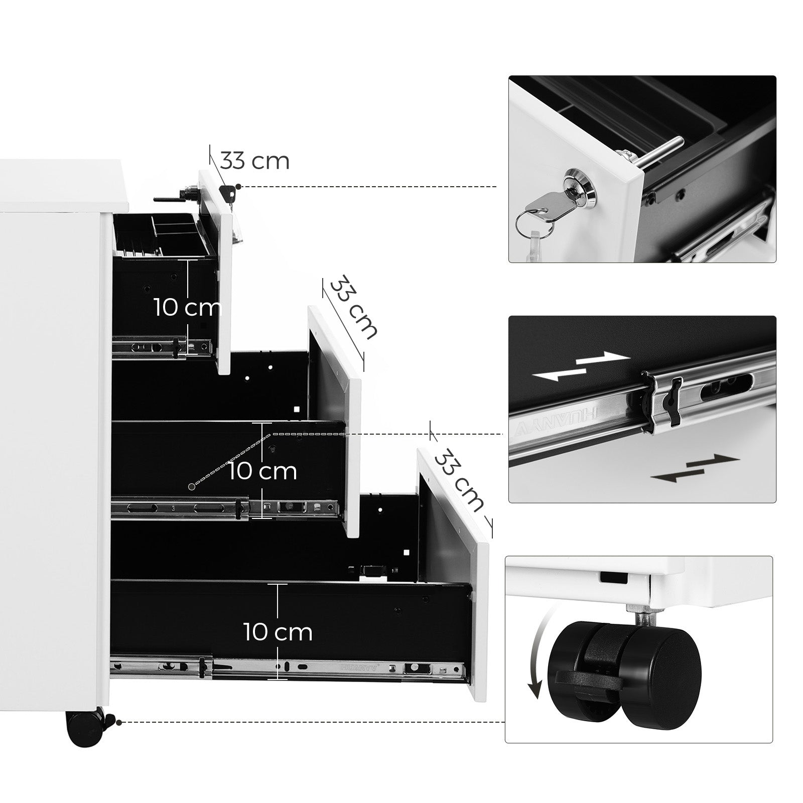 Mobile File Cabinet, Lockable, with 3 Drawers, Hold Documents - image 9