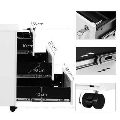 Mobile File Cabinet, Lockable, with 3 Drawers, Hold Documents - image 9