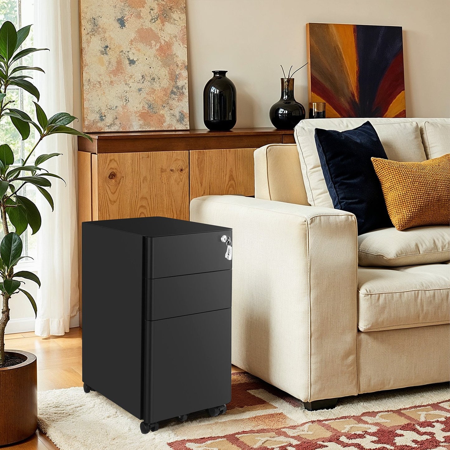 Steel File Cabinet with 3 Drawers, Mobile Pedestal Cabinet Under Desk for Home Office - image 10