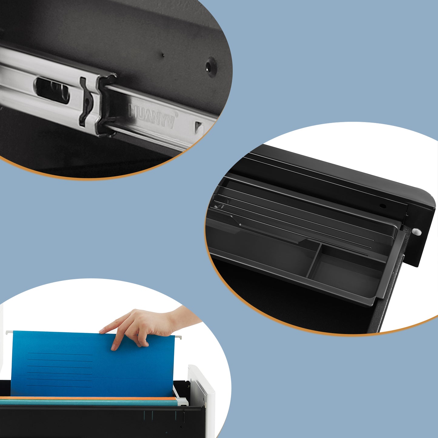 Steel File Cabinet with 3 Drawers, Mobile Pedestal Cabinet Under Desk for Home Office - image 9