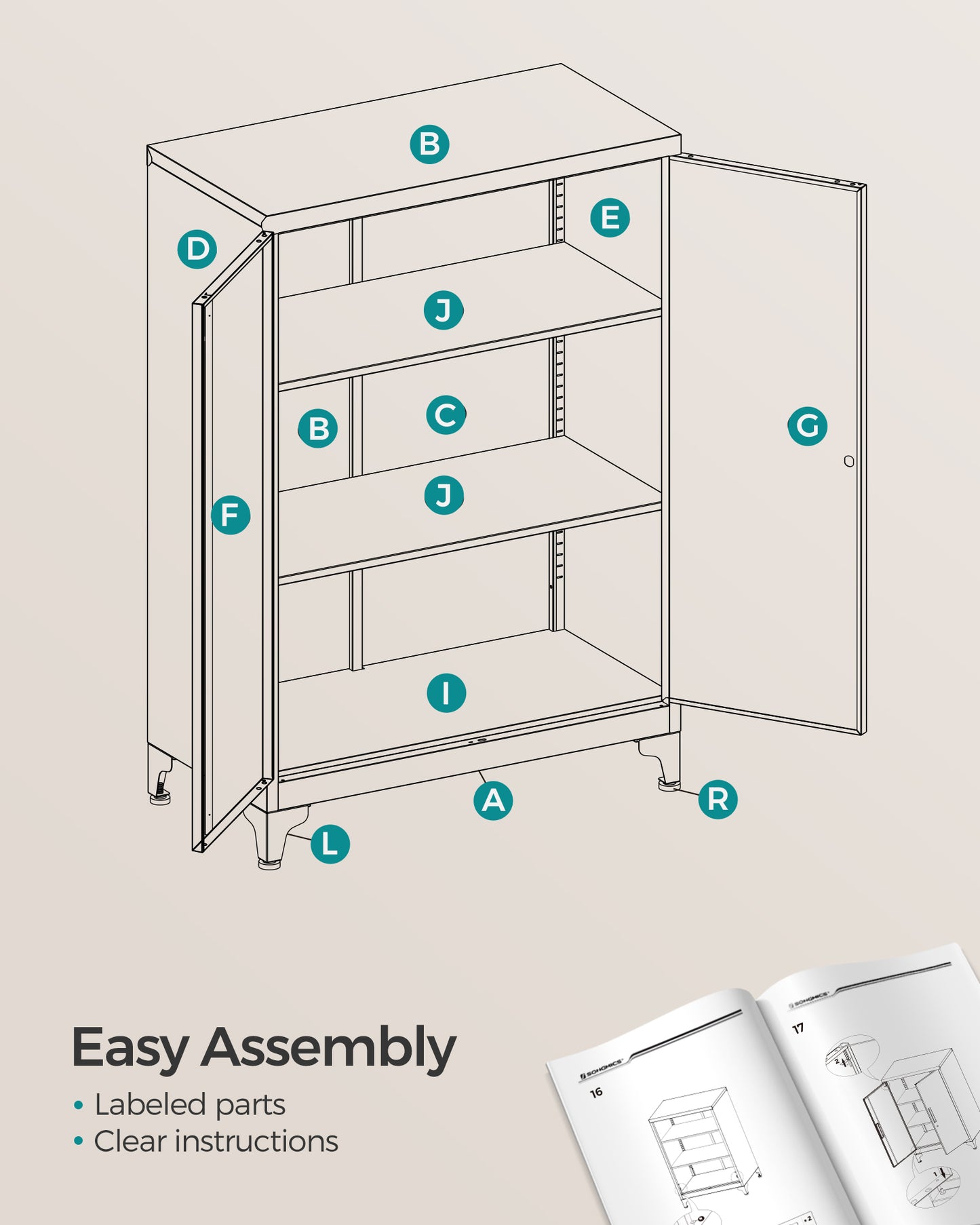 Garage Cabinet, Metal Storage Cabinet with Doors and Shelves - image 8