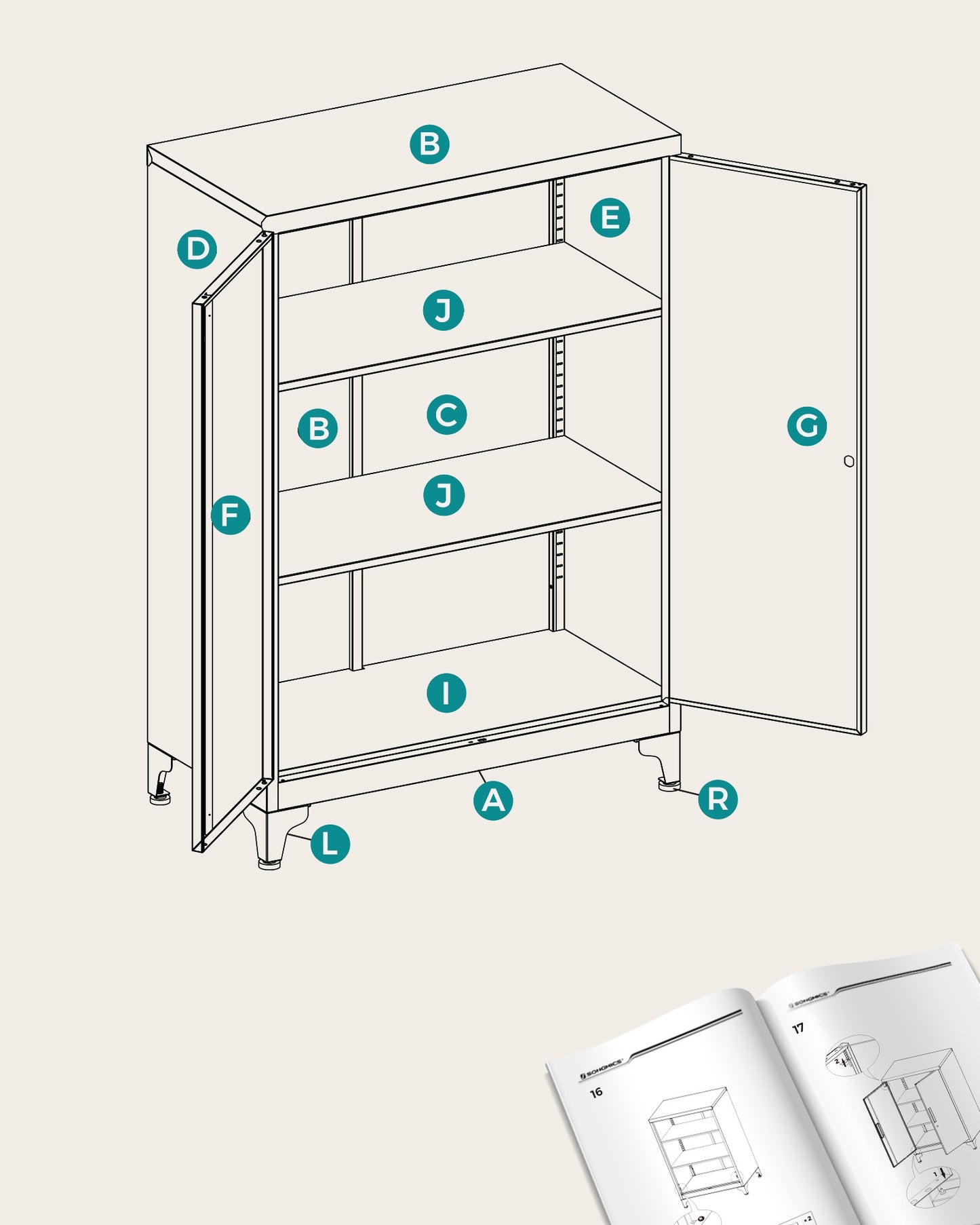 Garage Cabinet, Metal Storage Cabinet with Doors and Shelves - image 15