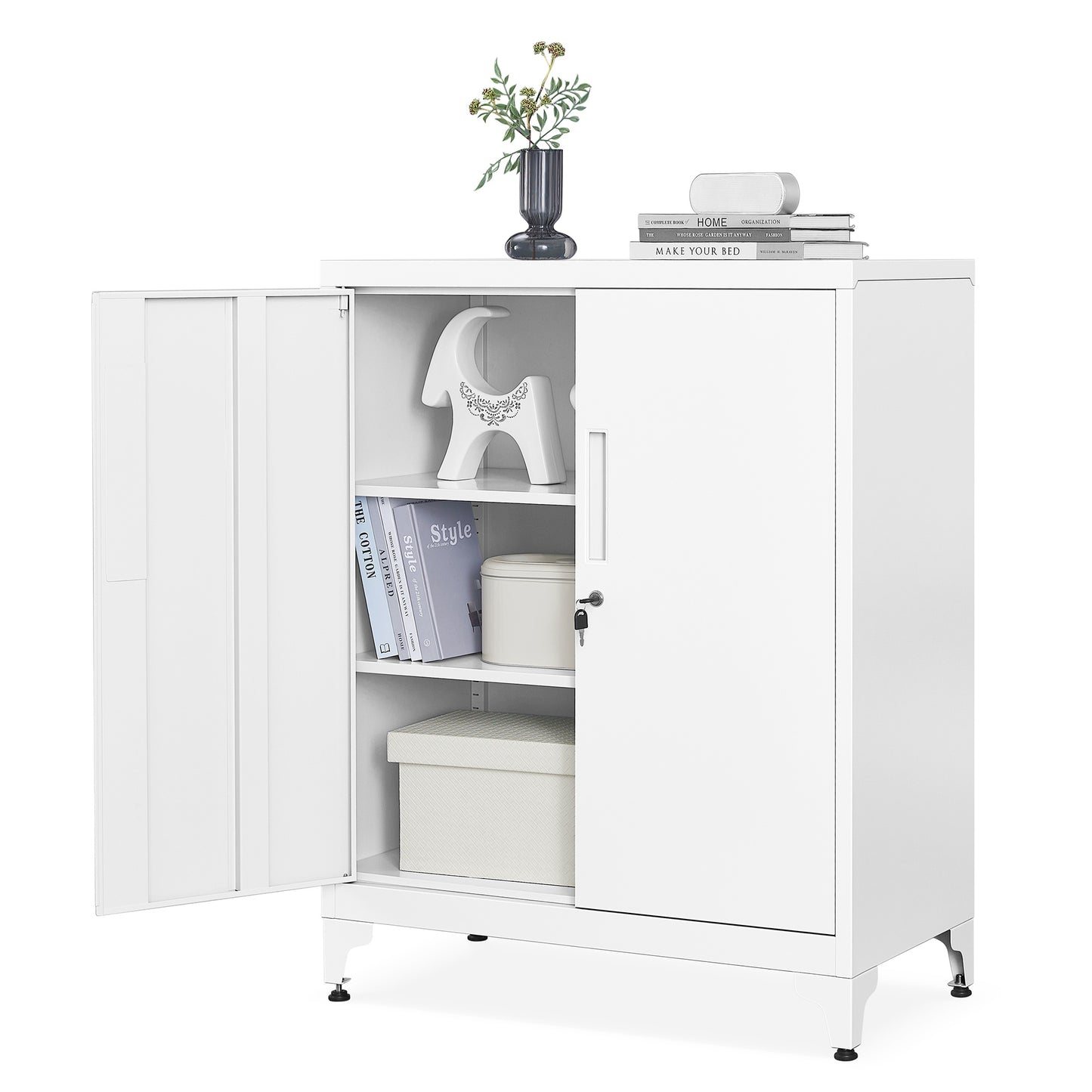 Matte white steel storage cabinet