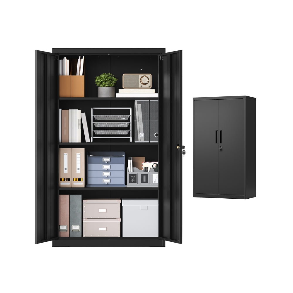 Matt Black Lockable Steel Storage Cabinet — 140 cm