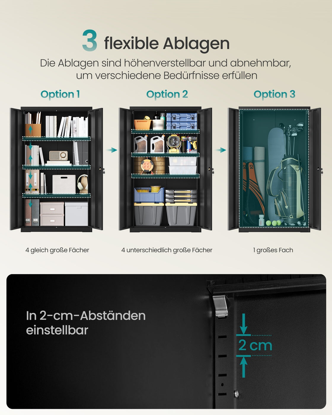 Matt Black Lockable Steel Storage Cabinet — 140 cm