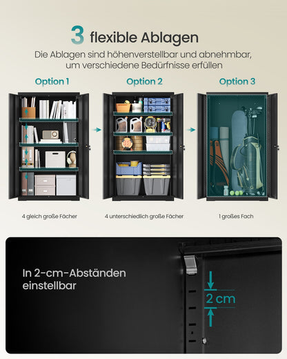 Matt Black Lockable Steel Storage Cabinet — 140 cm