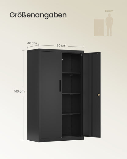 Matt Black Lockable Steel Storage Cabinet — 140 cm