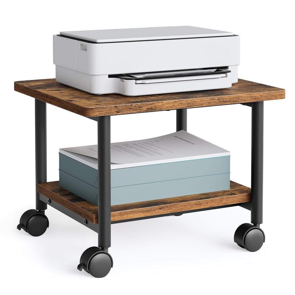 Industrial Under Desk Printer Stand, 2-Tier Mobile Machine Cart with Shelf