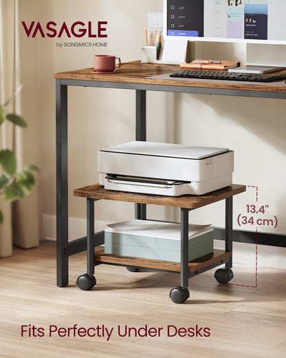Industrial Under Desk Printer Stand, 2-Tier Mobile Machine Cart with Shelf