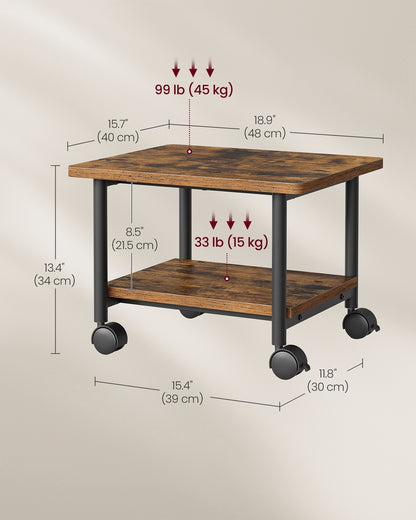 Industrial Under Desk Printer Stand, 2-Tier Mobile Machine Cart with Shelf