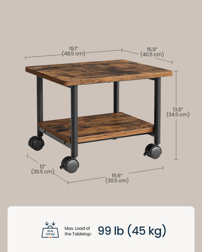 2-Tier Printer Stand with Locking Wheels, Printer Table, Storage Shelf, 19.1 x 15.9 x 13.6 inches - image 5