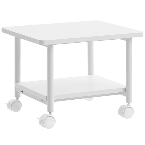 Printer Stand with Locking Wheels, 2-Tier Shelf, White